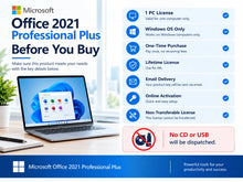 Load image into Gallery viewer, Microsoft Office 2021 Professional Plus | 1 PC Lifetime License | Windows | Digital Delivery